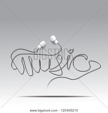 vector headphones with word music made from wire
