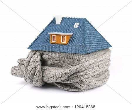 Home Insulation Concept. Scarf Around The House