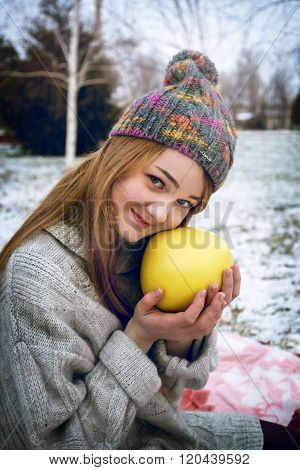 Funny Hipster Girl in Knitted Sweater