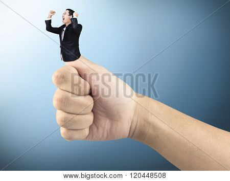 success business man thumb up, happiness, isolated on background. Clipping path