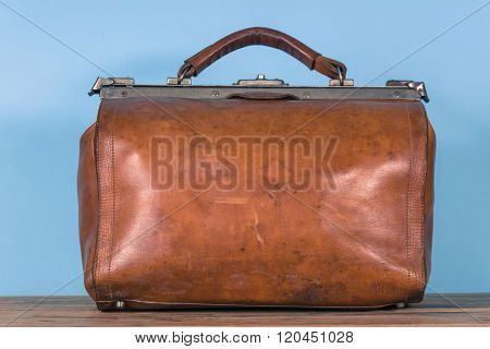 Vintage old brown leather case. briefcase