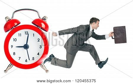 Businessman runaway from alarm clock