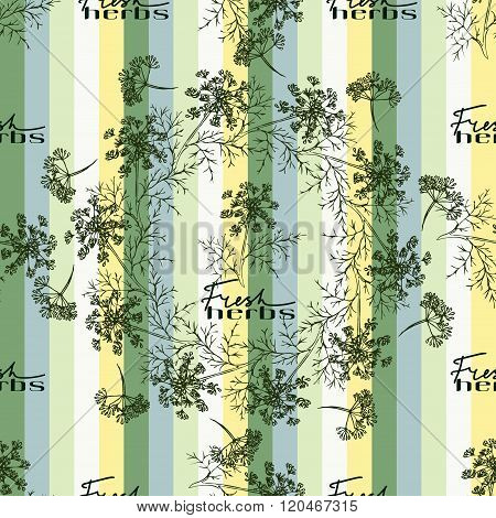 Seamless pattern drawing dill or fennel and text