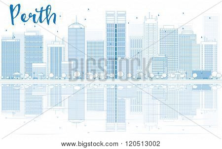 Outline Perth skyline with blue buildings and reflections. Business travel and tourism concept with place for text. Image for presentation, banner, placard and web site.