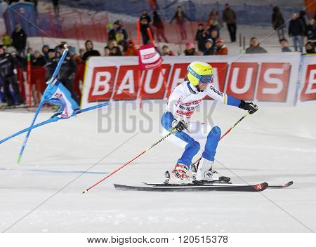 STOCKHOLM SWEDEN - FEB 23 2016: Maria Pietilae-Holmner (SWE) skiing at the FIS Alpine Ski World Cup - city event February 23 2016 Stockholm Sweden