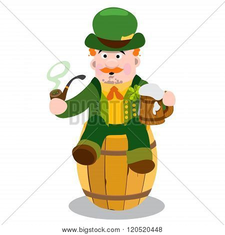 Man in the Irish pub. St. Patrick with a mug of foamy beer. Congratulations to the St. Patrick's Day