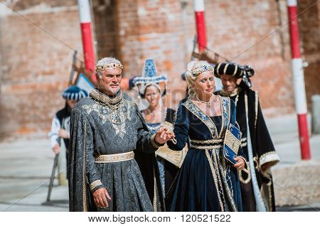 Couple Of Medieval Nobles On Parade