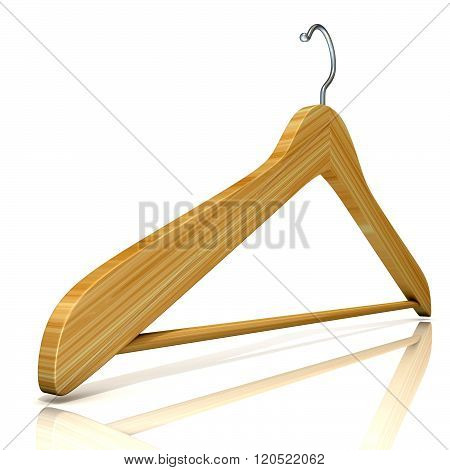 Wooden clothes hangers 3D render isolated on white background. Side view