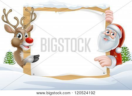 Christmas Santa And Reindeer Sign