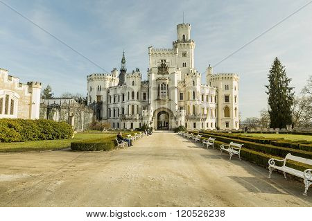 HLUBOKA, CZECH- MARCH 4, 2016: Spring view on Castle Hluboka Hluboka nad Vltavou. Czech Republic