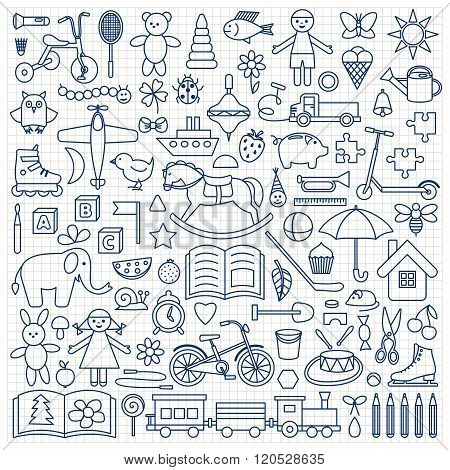 Toys set on squared paper