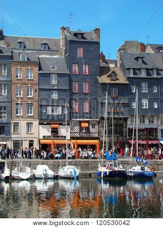 Honfleur. Houses Facade At Harbour