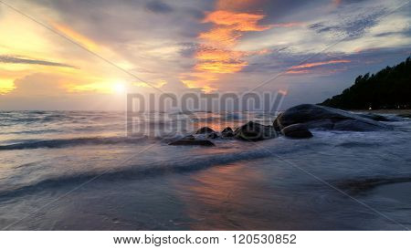 Sunset at the beach seascape in Thailand.