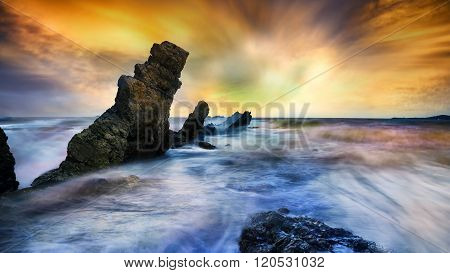 Sunset at the beach seascape in Thailand.