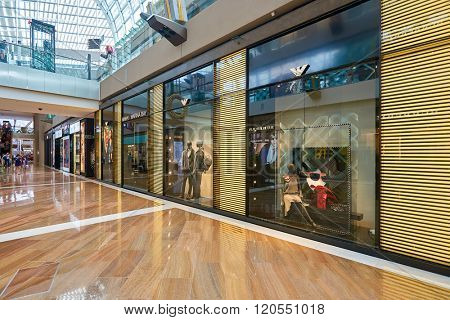 SINGAPORE - NOVEMBER 08, 2015: interior of The Shoppes at Marina Bay Sands. The Shoppes at Marina Bay Sands is one of Singapore's largest luxury shopping malls