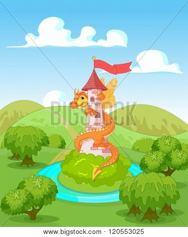 Dragon twists around the tower