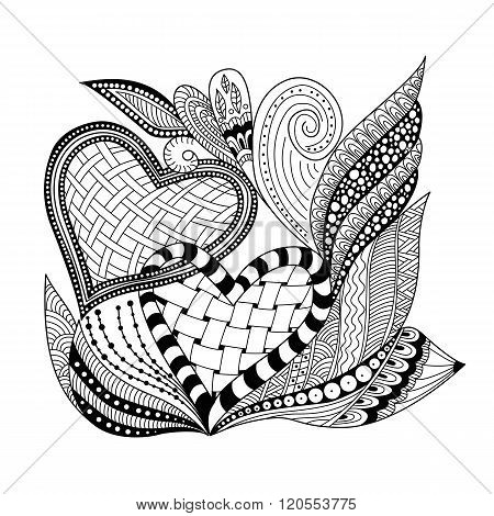 Ornamental two heart. Doodle style. Background. Decorative element. Design for adult coloring book page.