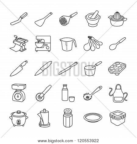 Kitchenware outlines vector icons