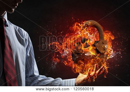 Lock burning in fire
