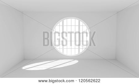 Empty White Room With Big Round Window