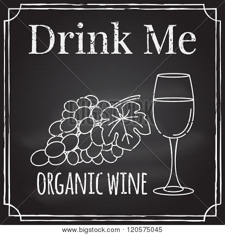 Drink Me. Elements On The Theme Of The Restaurant Business.  Chalk Drawing On A Blackboard. Logo, Br