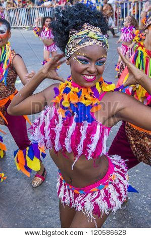 BARRANQUILLA COLOMBIA - FEB 07 : Participant in the Barranquilla Carnival in Barranquilla Colombia on February 07 2016. Barranquilla Carnival is one of the biggest carnival in the world