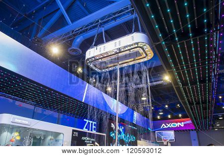 LAS VEGAS - JAN 06 : The ZTE booth at the CES show held in Las Vegas on January 06 2016 CES is the world's leading consumer-electronics show.