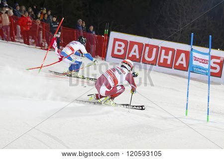 STOCKHOLM SWEDEN - FEB 23 2016: Skier Kjertil Jansrud (NOR) and competitor at the Audis FIS Alpine Ski World Cup - city event February 23 2016 Stockholm Sweden