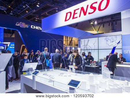 LAS VEGAS - JAN 08 : The Denso booth at the CES Show in Las Vegas Navada on January 08 2016. CES is the world's leading consumer-electronics show.
