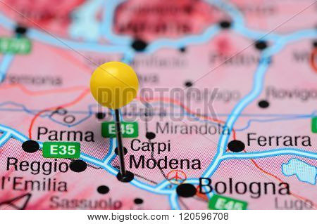 Modena pinned on a map of Italy