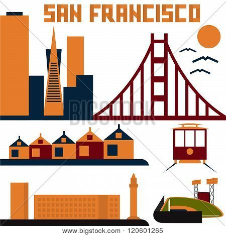 Landmarks Of San Francisco Flat Design . Concept Of Graphic Clipart Work