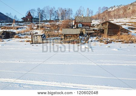 Old Angasolka village on the shore of Lake Baikal. Circum-Baikal Railway