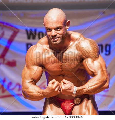 Male Bodybuilder Flexes His Muscles To Show His Physique