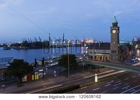 HAMBURG, GERMANY - OCTOBER 13, 2015: St. Pauli Piers with Pegelturm in Hamburg in Germany.