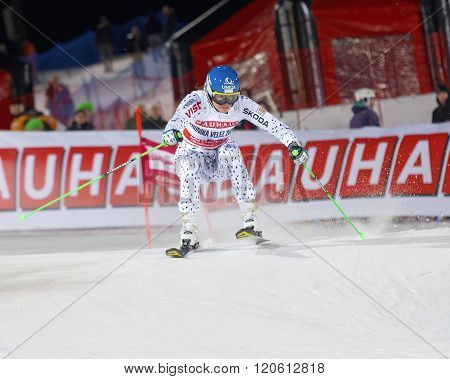 STOCKHOLM SWEDEN - FEB 23 2016: Veronika Velez-Zuzulova (SVK) skiing at the Audis FIS Alpine Ski World Cup - city event February 23 2016 Stockholm Sweden