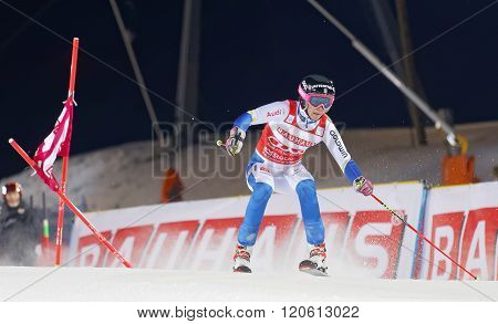 STOCKHOLM SWEDEN - FEB 23 2016: Frida Hansdotter (SWE) skiing at the Audis FIS Alpine Ski World Cup city event February 23 2016 Stockholm Sweden