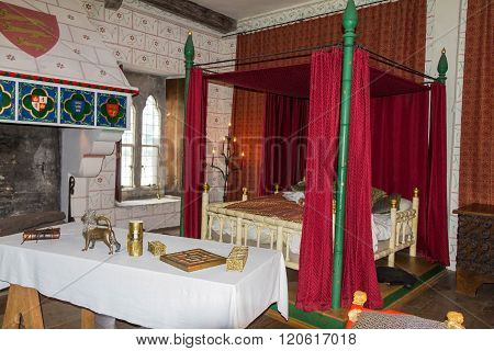 LONDON UK - JUNE 6 2015: A recreation of Edward I's bedchamber in St Thomas's Tower. Tower of London