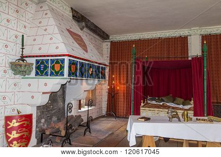 LONDON UK - JUNE 6 2015: A recreation of Edward I's bedchamber in St Thomas's Tower. Tower of London