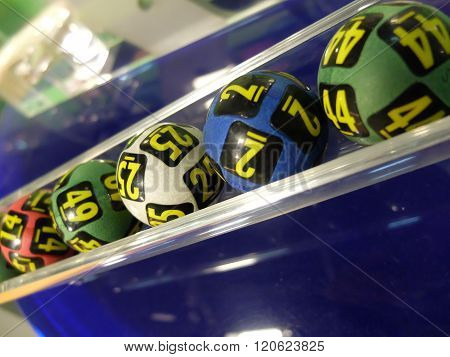 Lotto balls during extraction of the winning numbers