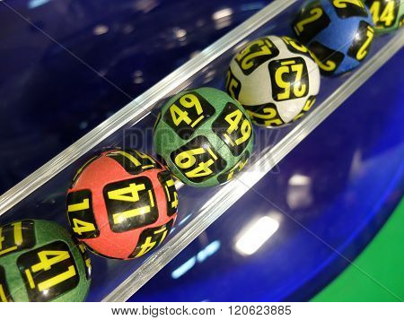 Lotto balls during extraction of the winning numbers