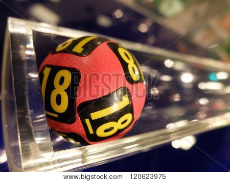 Lotto balls during extraction of the winning numbers