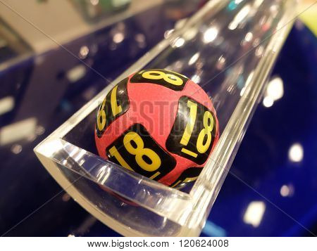 Lotto balls during extraction of the winning numbers