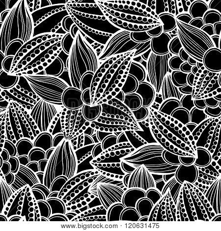 floral doodle pattern of lace. black and white