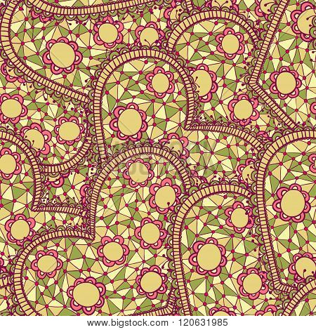 Doodle pattern of lace. green-yellow-pink