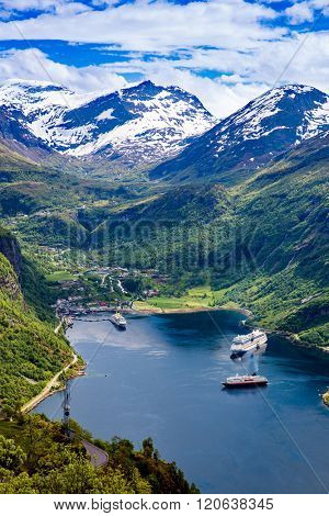 Geiranger fjord, Beautiful Nature Norway. It is a 15-kilometre (9.3 mi) long branch off of the Sunnylvsfjorden, which is a branch off of the Storfjorden (Great Fjord).