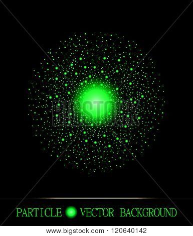 Abstract Shpere Of Acid Green Glowing Light Particles Space Black Background. Galaxy Symbol.  Style