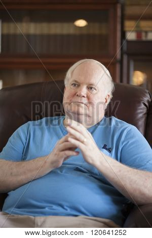 BEAUFORT, SOUTH CAROLINA, USA- SEPTEMBER 17, 2015: Candid portrait of famous writer Pat Conroy during an interview in September 2015. Conroy died March 4, 2016.