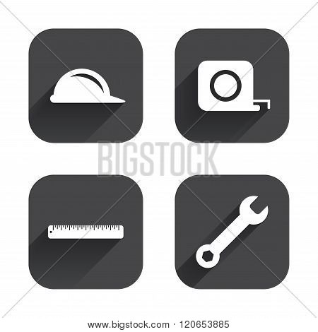 Construction helmet and ruler, roulette icons.