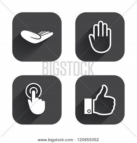 Hand icons. Like thumb up and click here symbols