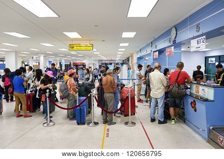 PATTAYA, THAILAND - FEBRUARY 26, 2016: inside of U-Tapao International Airport. U-Tapao Rayong-Pattaya International Airport is serving Rayong and Pattaya cities in Thailand.